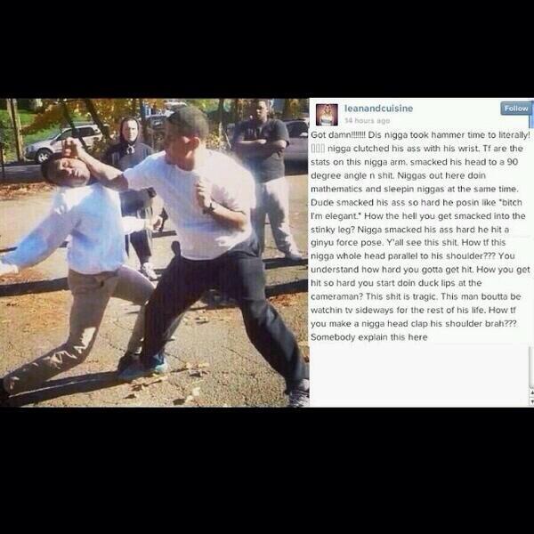 FLEECEBOONDOCKS's tweet photo. He hit this NIGGA so hard his head sleeping on his shoulders http://t.co/ULFF24UIgs