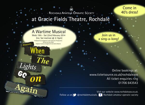 rochdalemusical's tweet photo. Final week to enter! Follow &amp; RT to win 2 tickets for #wtlgoa @GFTheatre 19th-22nd Feb, any show! #wartimemusical http://t.co/J5MaZqUqKG