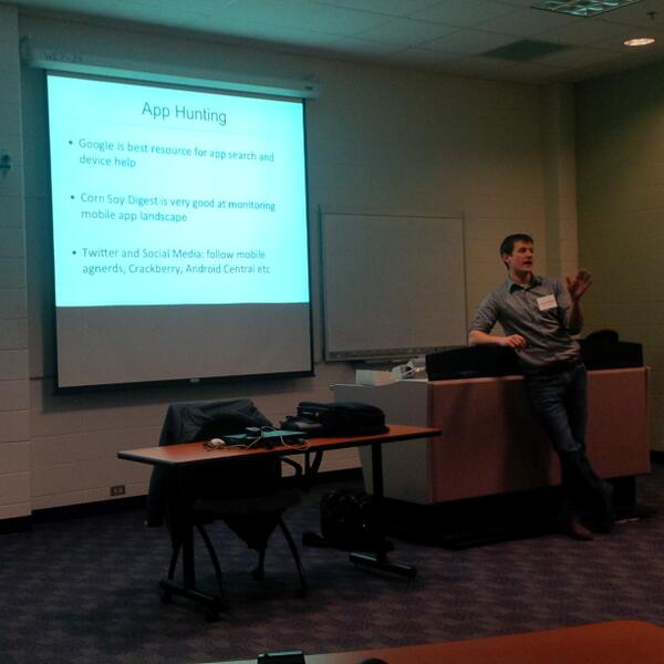 rebeccahannam's tweet photo. Great to see @freshairfarmer - and hear him guide farmers to find the best ag smartphone apps. #farmsmart14 http://t.co/O95AOrdIIZ