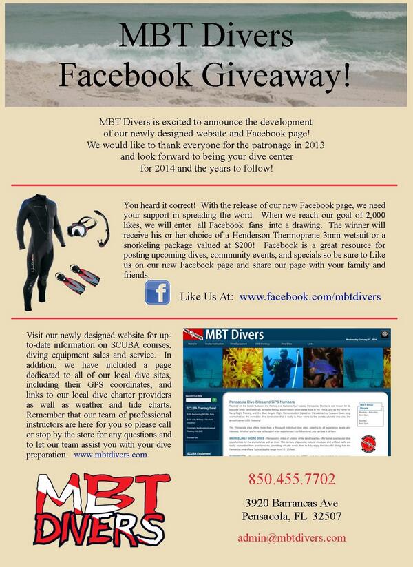 MBTDivers's tweet photo. Reminder of our Facebook Giveaway... http://t.co/JTjHOP1CIh