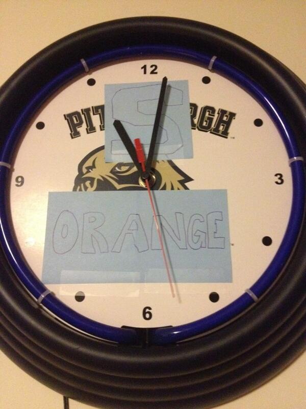 MikeyCharles's tweet photo. My roommates clock broke, so I fixed it this morning #gocuse #beatpitt #acc @Cuse http://t.co/R5DKVgV5p6