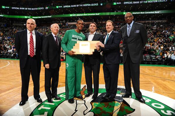 nbacares's tweet photo. During last night's game, @celtics @RajonRondo is presented with the @Kia Community Assist Award for December. http://t.co/Ktga9mkGz0