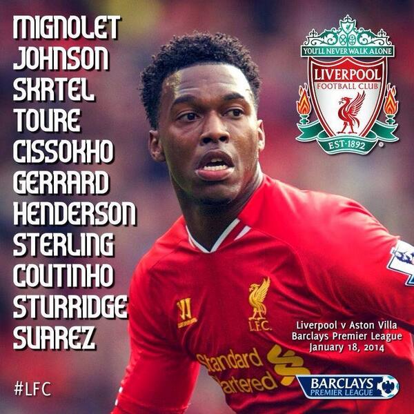 LiverpoolCR's tweet photo. Alineación de hoy http://t.co/6nYs3e0RYO