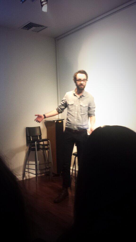 thejaymo's tweet image. Handsome voiced man of the Internet @tobias_revell talking on critical design at #criticalexploits