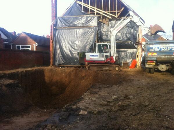 TLPlant's tweet photo. Bulk excavation started on basement extension in Marlow, Bucks. http://t.co/PRZ9uCzzdI