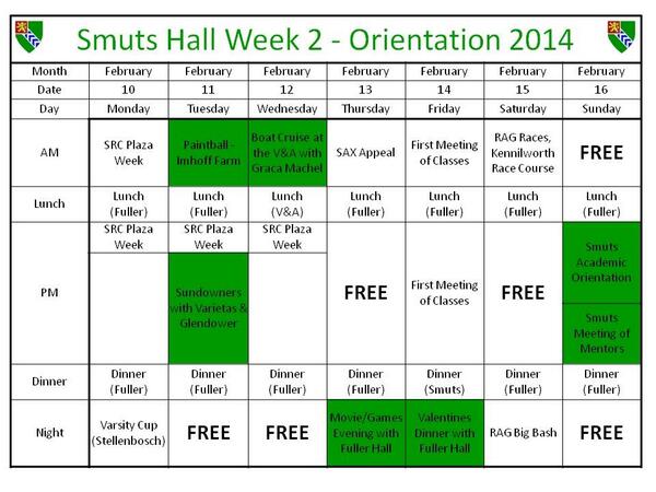 SmutsOWeek's tweet photo. The Smuts Orientation-Week lineup: (Week 2) http://t.co/H1cJMQXJH4