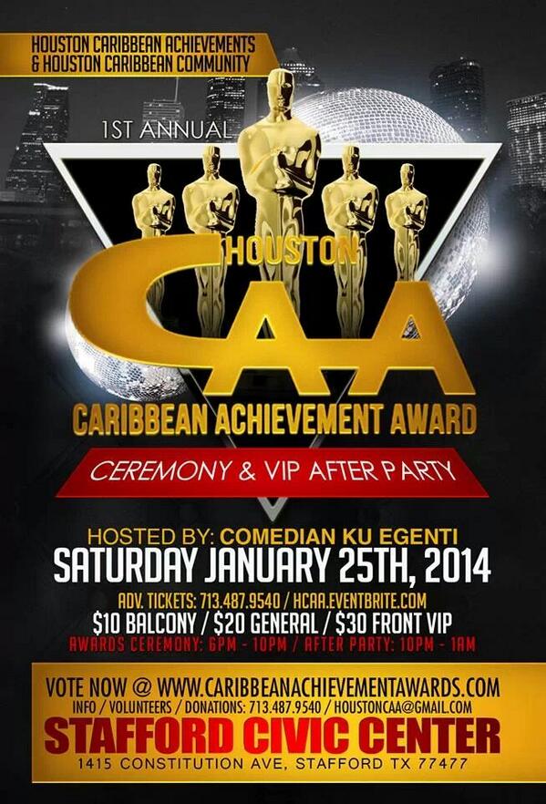 HCAawards's tweet photo. Only 1 more week till the 1st annual HOUSTON CARIBBEAN ACHIEVEMENT AWARDS 2014. Be a part of history in the making! http://t.co/IadhOsWyPN
