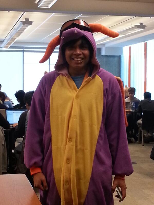 emmawestecott's tweet photo. “@stevengels: 48 hrs mobile game hacking requires very special apparel :)  #GCA4 @uoft_cs @atelierunicorn @ocadu http://t.co/rURIhG5LO8”