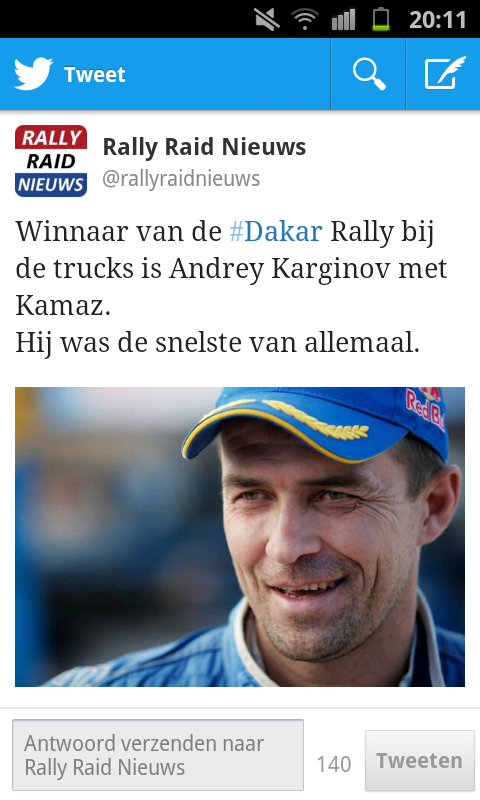 kriscross77's tweet photo. "@MarcDeReuver: Zie ik dat nou goed dat Gerard de Rooy effe #dakar wint op de laatste dag????"ben bang van niet http://t.co/sptZ1blgnl