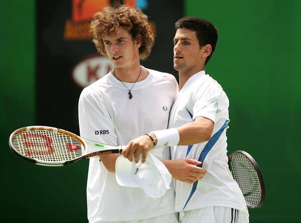 AustralianOpen's tweet photo. Great shot..RT @judmoo: Shall we dance.......or play doubles?  Andy and Novak (age 18) 2006 Aust. Open.  #ausopen http://t.co/WY7Uuyzv1a