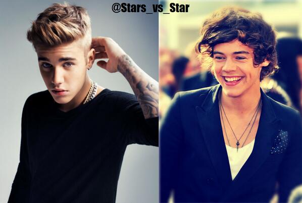Stars_vs_Star's tweet photo. Justin Bieber VS Harry Styles 

RT for Justin 
Fav for Harry http://t.co/GiC0MvVKIc