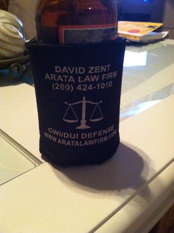 TweetlessPowe's tweet photo. DUI lawyer advertising on the side of beer koozies. Thats either genius or wildly inappropriate http://t.co/gZPGZbvzZ6