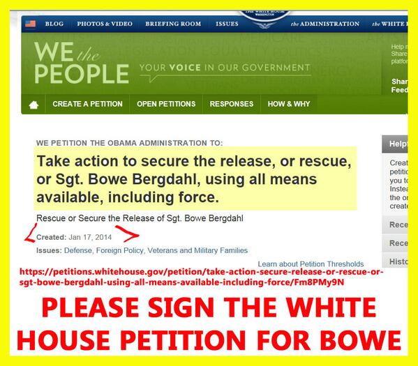 WaitingForBowe's tweet photo. PLS SIGN &amp; SHARE SGT Bowe #Bergdahl White House PETITION https://t.co/cVWWxTisbO MORE INFO http://t.co/u9DEDSkCth http://t.co/uO3uITp2Bt
