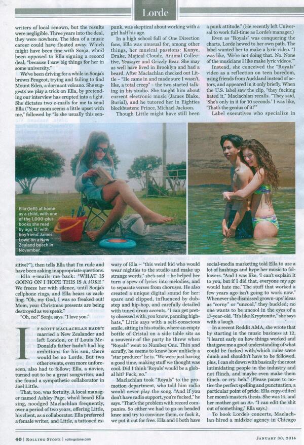 Lorde_Spain's tweet photo. Lorde: Rolling Stone Magazine [SCAN] #4 http://t.co/Zp9ucE8lTJ