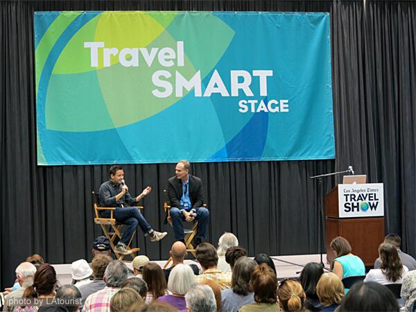 LAtourist's tweet photo. @JohnnyJet and @EricRosenLA offering money-saving travel tips at the #TravelShow by @LATimesEvents http://t.co/6CMbduEPPY