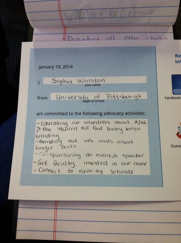 ChallahAtMePITT's tweet image. I promise to advocate #PhillyChallahSummit