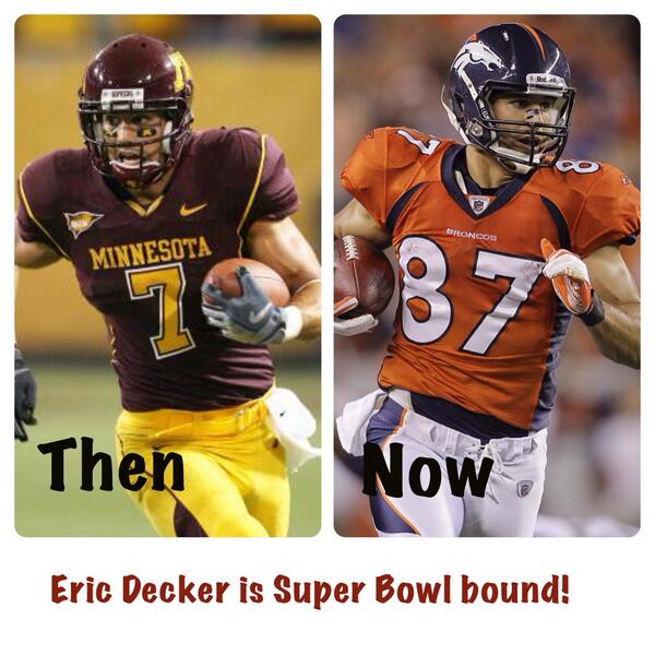 GopherFootball's tweet photo. Congratulations to our guy @EricDecker87 who is headed to the Super Bowl! http://t.co/Y3XGgduuz9