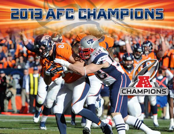 Broncos's tweet photo. AFC Champs. http://t.co/ZNyxGiouuE