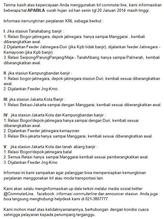 "<a href="/CommuterLine/">KAI Commuter</a> hari ini Senin tgl 20 Januari 2014 masih tinggi " <a href="/kekelza/">Elza Lidwina Umboh</a> <a href="/ithaasuherman/">S</a> neh akerr