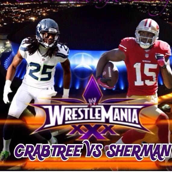 AlanSanchez's tweet photo. They might need to have a match at #WrestleMania Who would win? #Crabtree vs #Sherman #ShermanInterview #WWE #NXT http://t.co/RoQFSBwNK2