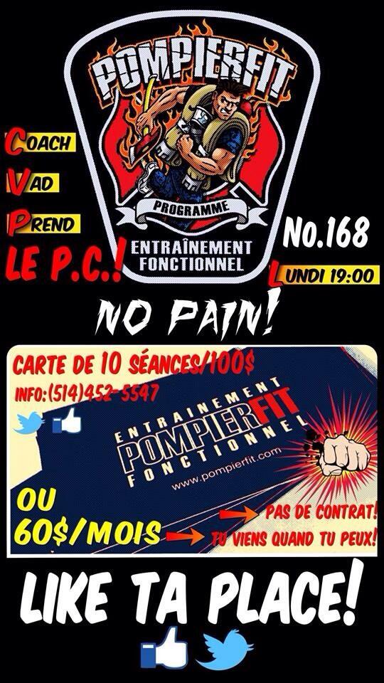 PompierFit's tweet image. Ce soir PompierFit 168 à 19:00! Like ta place! Les nouveaux vous êtes les bienvenus!