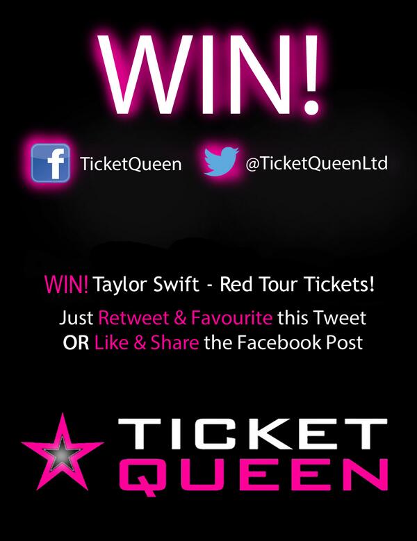 TicketQueenLtd's tweet photo. RT & FOLLOW for your chance to #Win #TaylorSwift #RedTourUK WINNER ANNOUNCED FRIDAY!! http://t.co/a8BrYoPExL