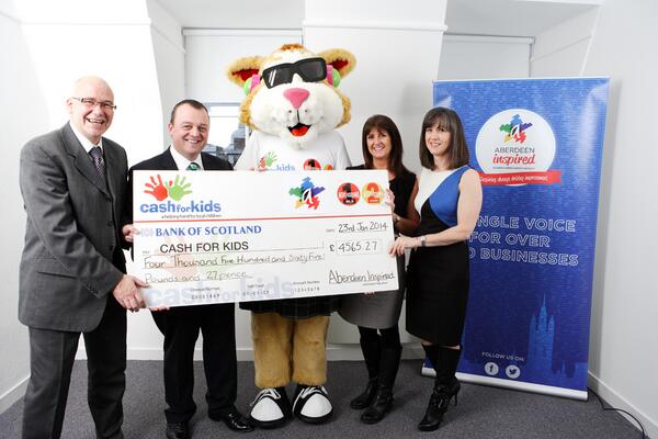 AbdnInspired's tweet photo. Aberdeen Inspired handed over a donation of nearly £4600 to Cash for Kids raised by the festive ice rink last Dec http://t.co/RVAAbUyw7K