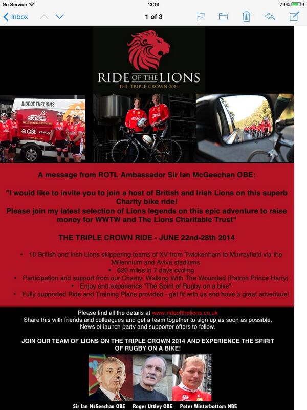 RideOfLegends's tweet photo. Sir Ian Mcgeechan wants you in his team! #Rotl14 http://t.co/7FZTWPKk3Y