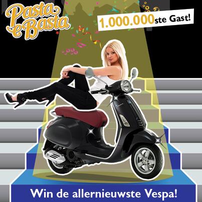 Pastaebasta_ams's tweet image. Binnenkort ontvangen wij de #miljoenste gast. Reserveer en win als miljoenste #pastalover de nieuwste #Vespa scooter!