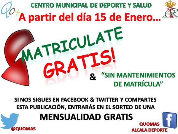 Quomas's tweet photo. Participa en nuestro #concurso, ¡quedan 4 días!
Una mensualidad valorada en 47€ puede ser tuya ;) #RT #CMDS #SUERTE http://t.co/qJqkvWsgJ7