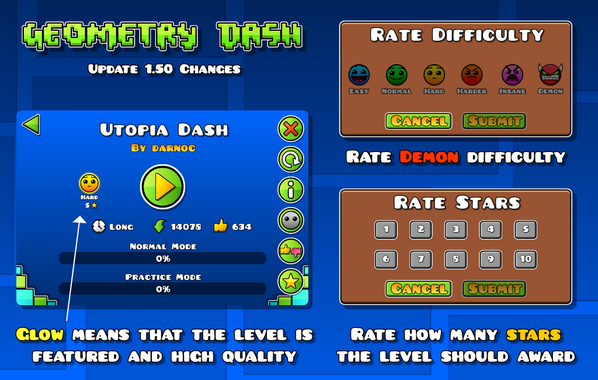 RobTopGames's tweet photo. Preview of some changes from update 1.50 to improve level browsing and sharing! :) http://t.co/BoDd99osTp