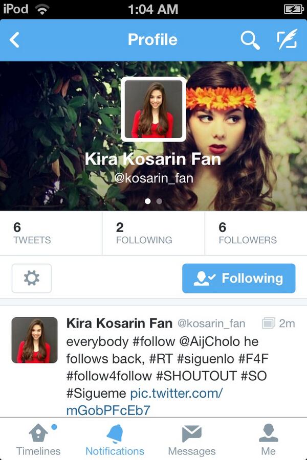 Nicholascrazybu's tweet photo. Hey every1 go and follow @kosarin_fan she is awsome. She will follow back and even give u a shout out now hurry up!! http://t.co/DWp9WOEZIF