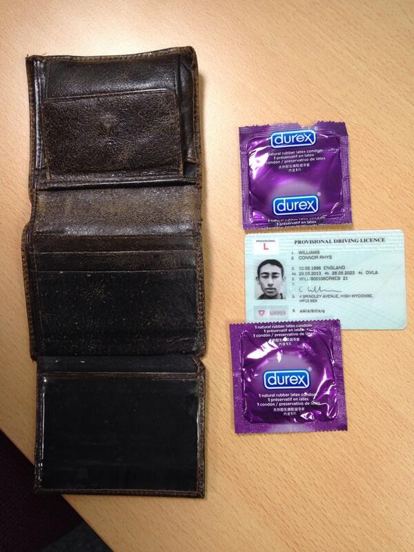 DavidrDave's tweet photo. The contents of @Blonnor Connors wallet.. Looks like he's on some serious pussy patrol lately.. @dalziel96 http://t.co/eJRscRSOnM