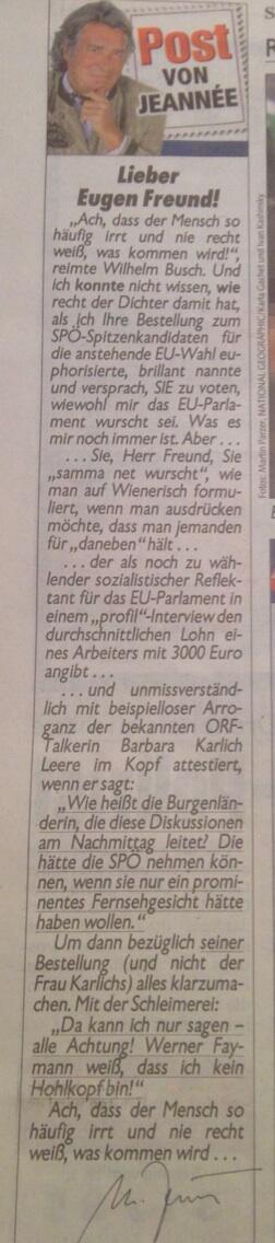 ArminWolf's tweet photo. Diese Freundschaft hat ja nicht lang gehalten... #Jeanee #Krone http://t.co/GFutjo2Zyg