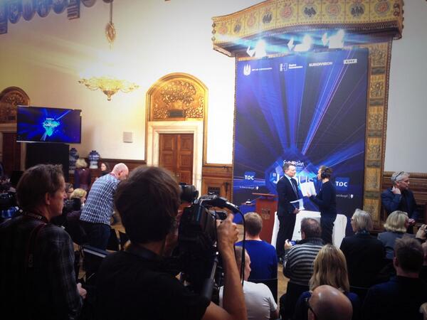 VisitCopenhagen's tweet image. Countdown to #Eurovision Song Contest 2014 begins #insignia and #allocationdraw in #Copenhagen #joinus #escdk