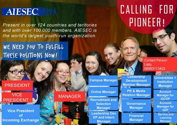 AIESEC Udayana akan mengadakan Open Recruitment untuk posisi2 dibawah ini.Tolong bantu dipromote ya kak <a href="/BEM_Udayana/">BEM UDAYANA</a>