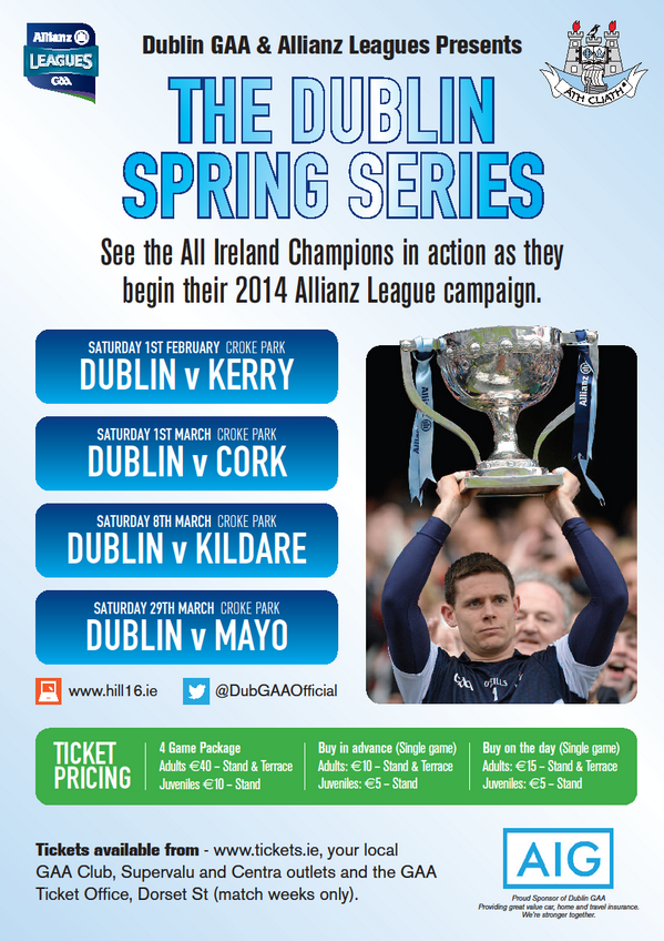 DubGAAOfficial's tweet photo. #DublinSpringSeries UPDATE!
Stand and Terrace tickets only €10! Tickets on sale now http://t.co/EM6Nl8KAe1 http://t.co/ofVWDH1eIE