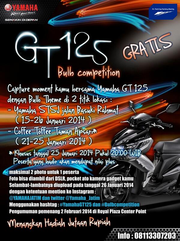 eventsurabaya's tweet photo. Foto dan bisa menangin uang tunai ? Cuma dari Yamaha GT 125 donk http://t.co/GTwJgr7CkS