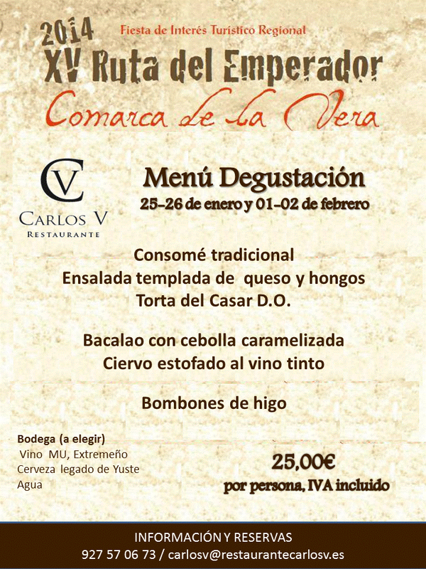 CarlosV_Rest's tweet photo. MENÚ DEGUSTACIÓN RESTAURANTE CARLOS V. XV RUTA DEL EMPERADOR http://t.co/HBUTctHDxA