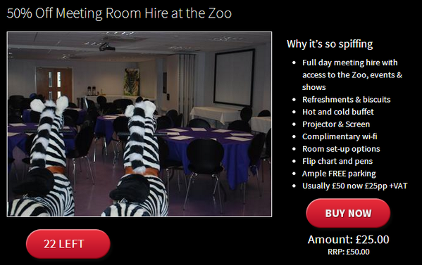 50% Off Meeting Room Hire at the Zoo! Yes the Zoo! Hold you meeting at a more exciting venue tiny.cc/0goz9