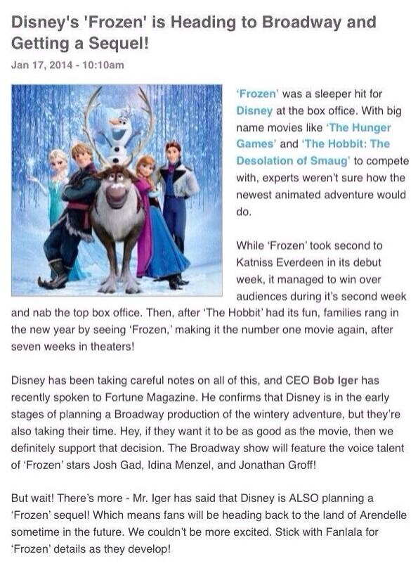 s_lewandowski94's tweet photo. “@ItsQueenElsa: THERE'S GOING TO BE A FROZEN 2 OMG http://t.co/ktOPTwtmmG” Wut...😻😻😻😻