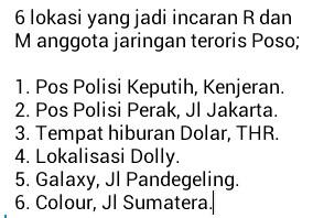 infosurabaya's tweet photo. Inilah 6 lokasi yang menjadi incaran R dan M (jaringan teroris poso) untuk diledakkan. #InfoSby http://t.co/zctsns4FoE