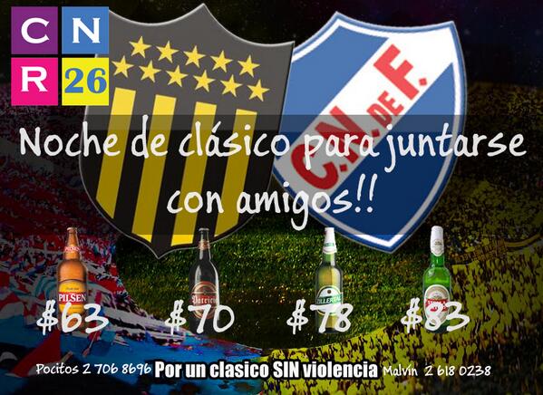Corner26hs's tweet photo. Se viene el clásico y no te quedes sin bebida!
Acordate que estamos en Av.Brasil 3127, Rambla República de Chile 4551 http://t.co/Xu3NkWRpKO