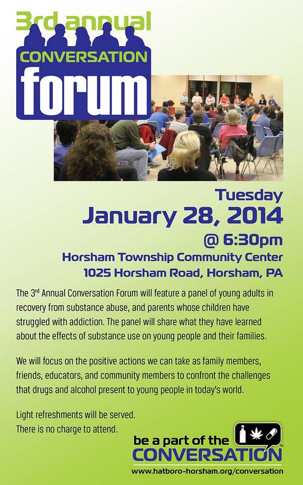 bpocHH's tweet photo. Mark your calendar: Tues,, Jan. 28 at 6:30. 3rd Annual #ConversationForum. Sharing experience, strength &amp; hope! http://t.co/utbPi1jwkF