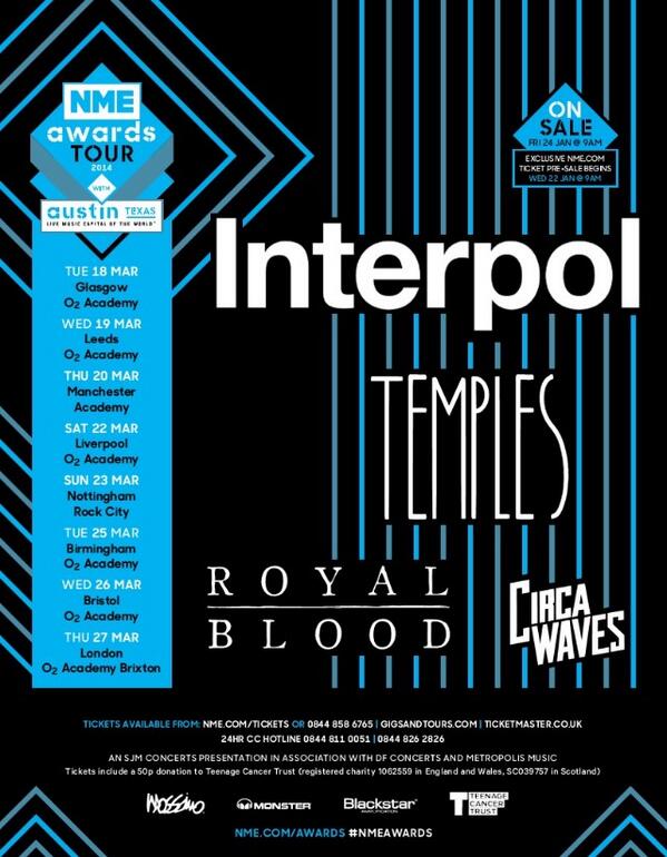 CircaWaves's tweet image. #nmetour2014 @TemplesOfficial @royalblooduk @Interpol