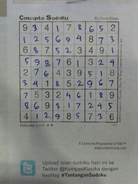 aicha_dom's tweet photo. @KompasKlasika edisi 21 januari 2014 #TantanganSudoku :D http://t.co/KLJ3C6PQnT