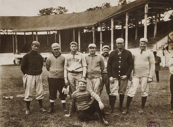 RedSox_History's tweet photo. Players at Boston's Spring Training in Little Rock Arkansas 1907. Cy Young, second from right. #RedSox http://t.co/2dxTa4mfau