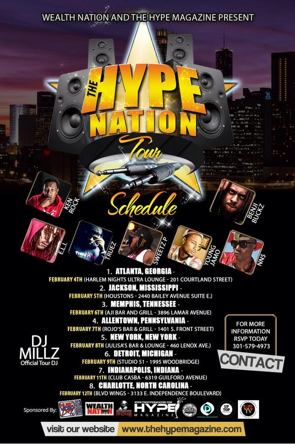 THEREALDJMILLZ's tweet photo. THE HYPE NATION TOUR @TheHypeMagazine @WealthNationEnt  WITH @THEREALDJMILLZ (TOUR DJ) COMIN TO A CITY NEAR YOU!! http://t.co/AmTjm3RvvF