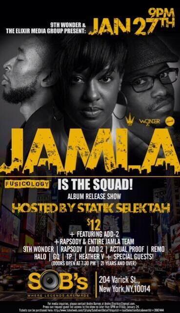 kdence's tweet image. NEXT MONDAY, JAN 27: It's going down! A JAMLA album release show at SOB's in Manhattan.