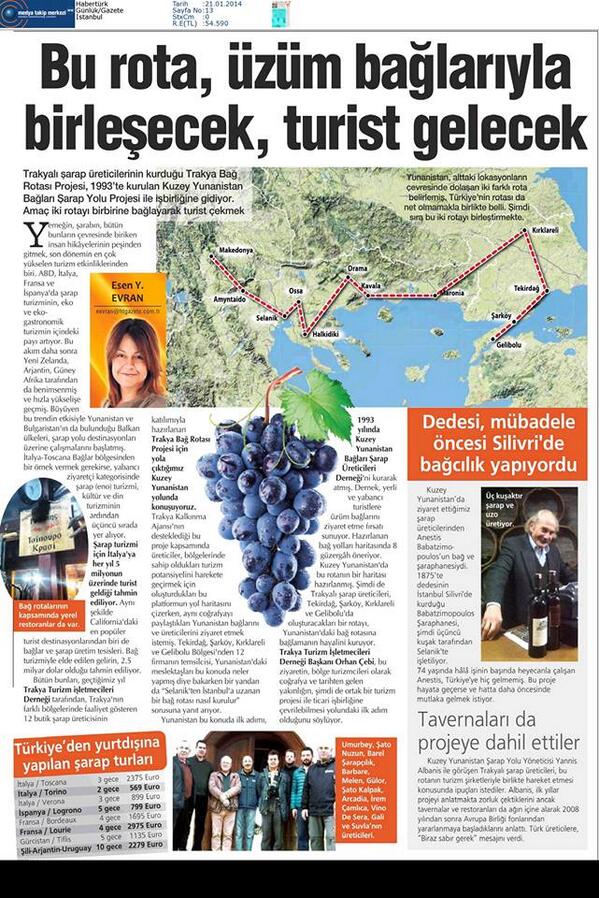 trakyabagrotasi's tweet photo. Esen Evran' ın  Trakya Bağ Rotası haberi Habertürk' te ... http://t.co/VyiQY1B020